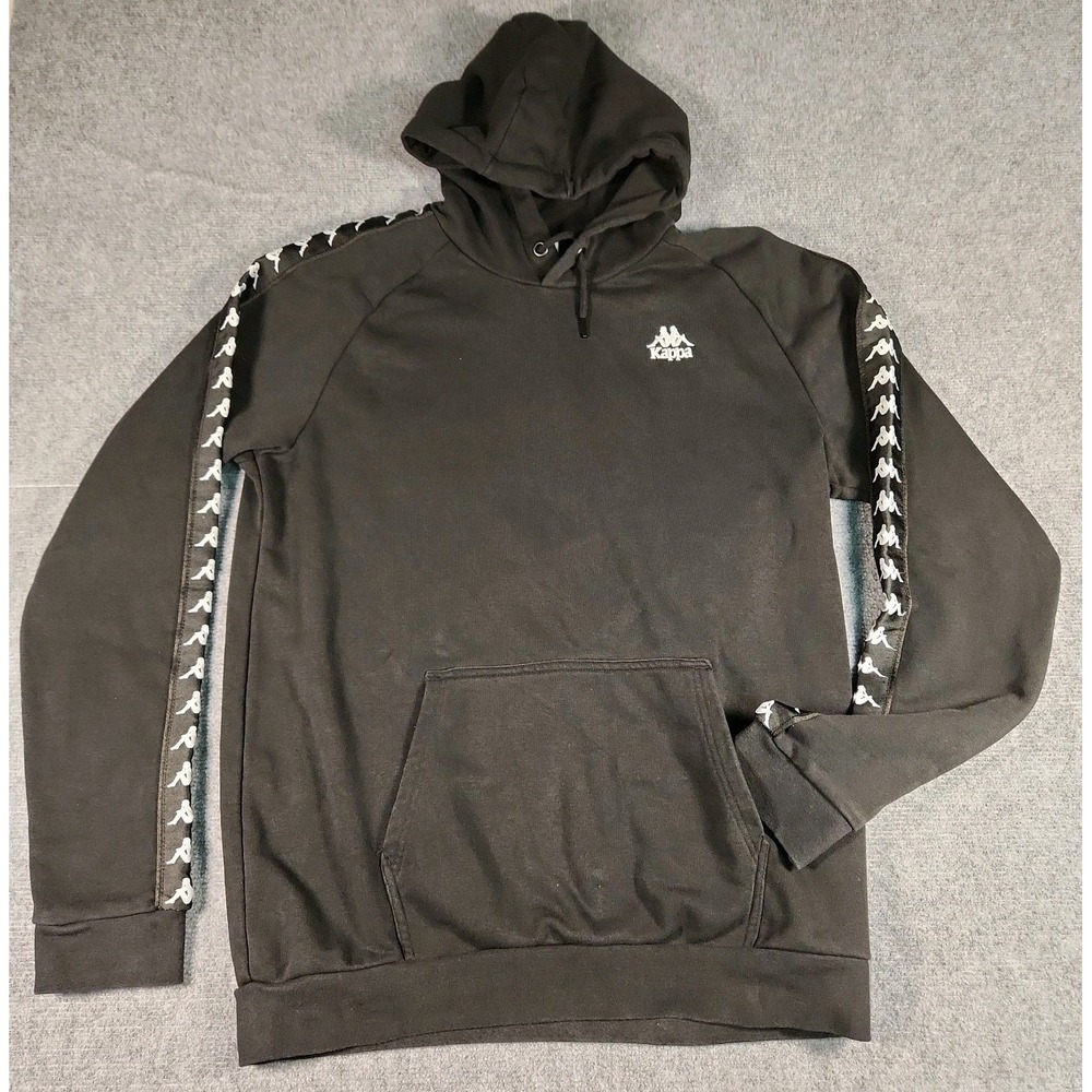 Kappa Hoodie Mens XL Black Logo Athleticwear Pullover Hooded Sweatshirt